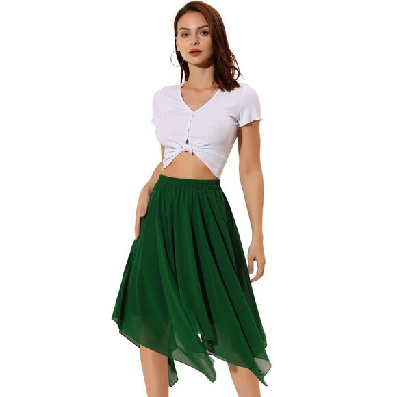 Allegra K Dresses & Skirts - Women's Elastic Waist Chiffon Handkerchief Hem Midi Skirt Green